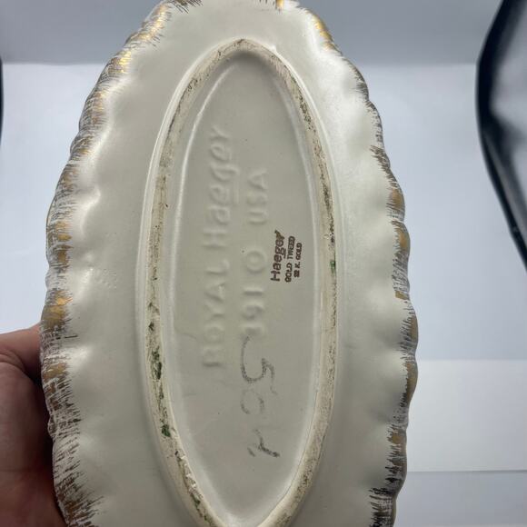 Vintage Haeger Gold Tweed 18K Gold Oval Console Bowl Dish Ceramic Pottery MCM - Picture 10 of 10